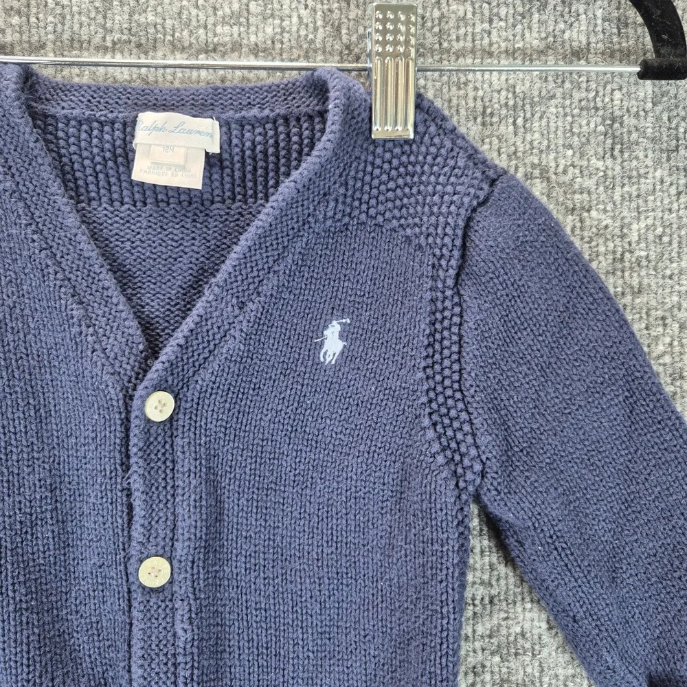 Ralph Lauren Baby Cardigan 18M Navy Blue Cotton Embroidered Pony